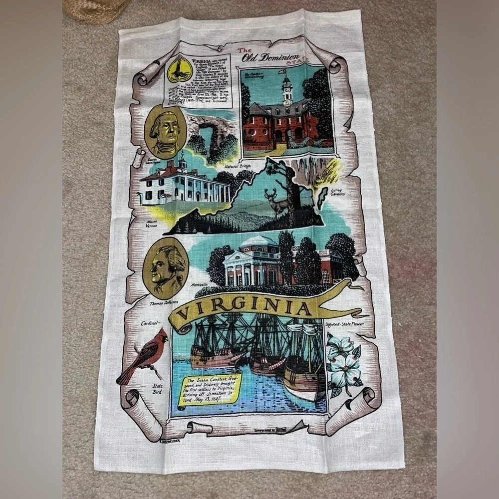 Virginia Landmarks Vintage Tea Towel Kay Dee Linen Fabric Wall Hanging‌‌